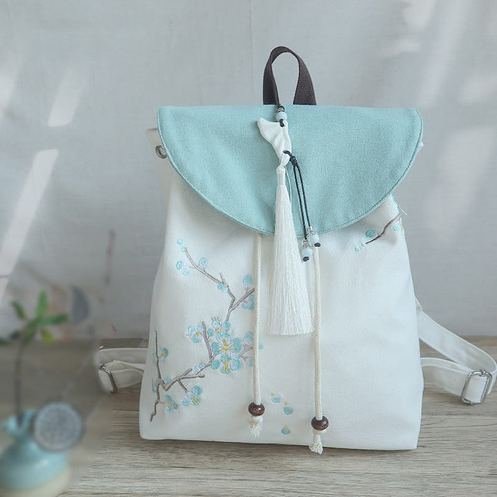 Mochila de lona de gran capacidad bordada hecha a mano con Buddha Stones