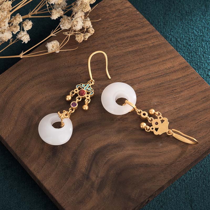 Pendientes colgantes de bendición de jade blanco FengShui