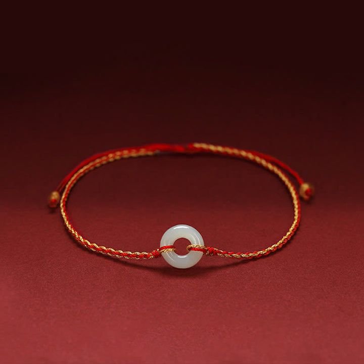 Pulsera tobillera trenzada con Buddha Stones, hebilla redonda de la paz, Jade, suerte, abundancia