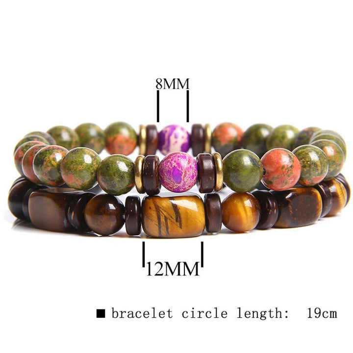 Buddha Stones 2 pulseras de cuentas de ojo de tigre de piedra emperador de cristal curativo