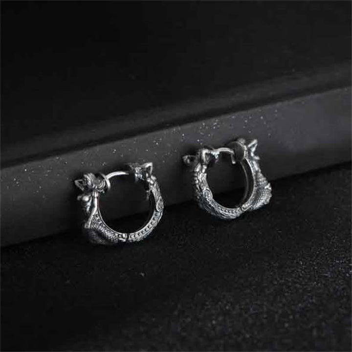 Pendientes de protección con patrón de aro de dragón de plata de ley 925