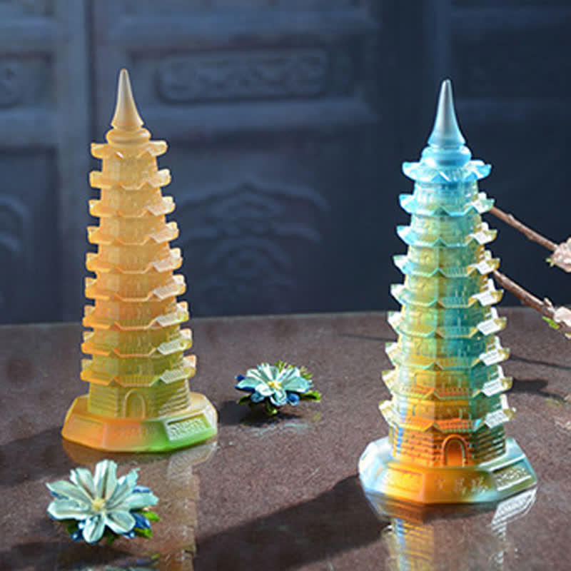 Feng Shui Wenchang Torre hecha a mano Liuli Crystal Pagoda Pieza de arte Suerte Decoración de la oficina en el hogar - image 3