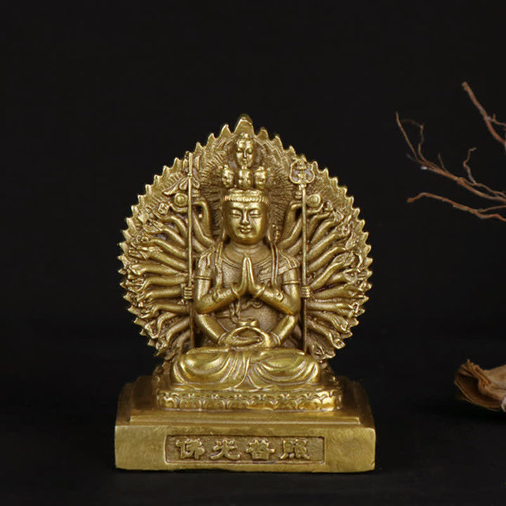 Chenrezig-estatuilla de Avalokitesvara de mil manos, protección de Bodhisattva Kuan Yin de doble cara, decoración de estatua de cobre sólido