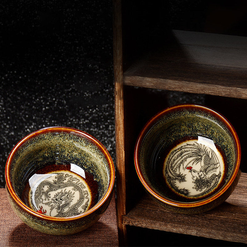 Buddha Stones, loto, dragón, Fénix, pez Koi, taza de té de cerámica china Jianzhan, taza de té de Kung Fu, 110ml