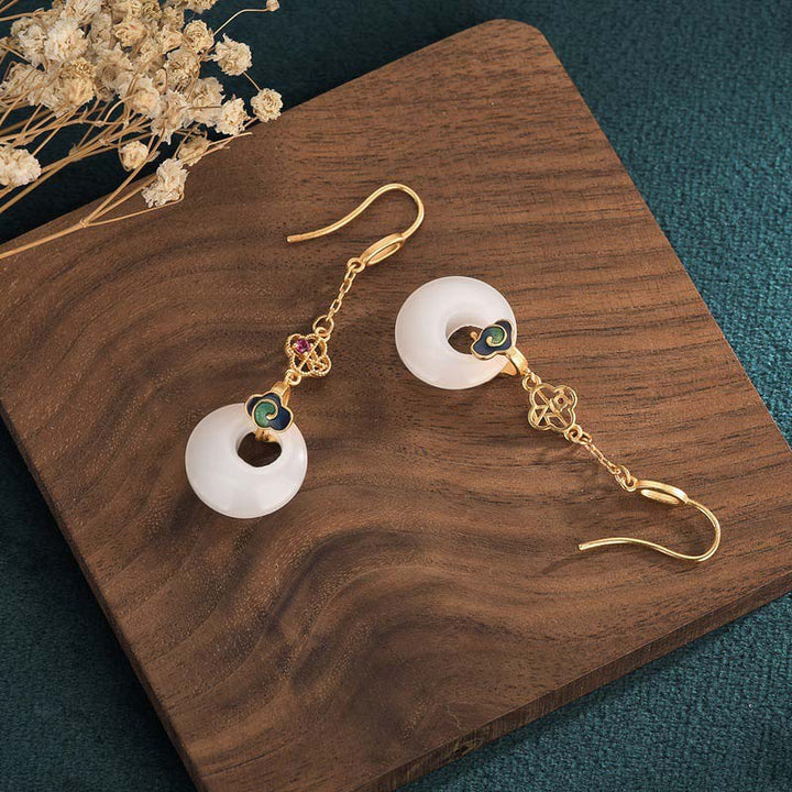 Pendientes colgantes de bendición de jade blanco FengShui