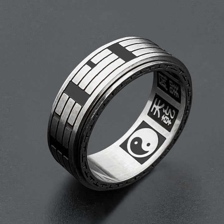 Anillo giratorio de equilibrio de acero titanio Bagua Yin Yang con Buddha Stones