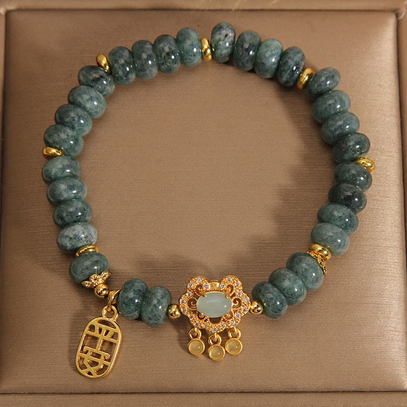 Buddha Stones Natural Jade Chino Cerradura Encanto Paz Suerte Abundancia Pulsera