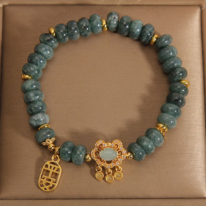 Buddha Stones Natural Jade Chino Cerradura Encanto Paz Suerte Abundancia Pulsera