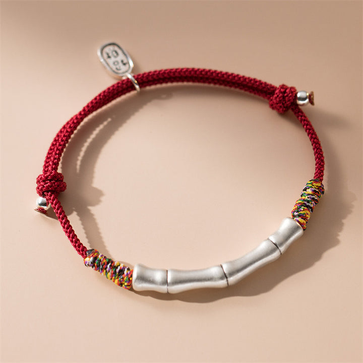 Pulsera de cuerda roja colorida con Buddha Stones de plata de ley 999, diseño de bambú de la suerte, atrae la fortuna