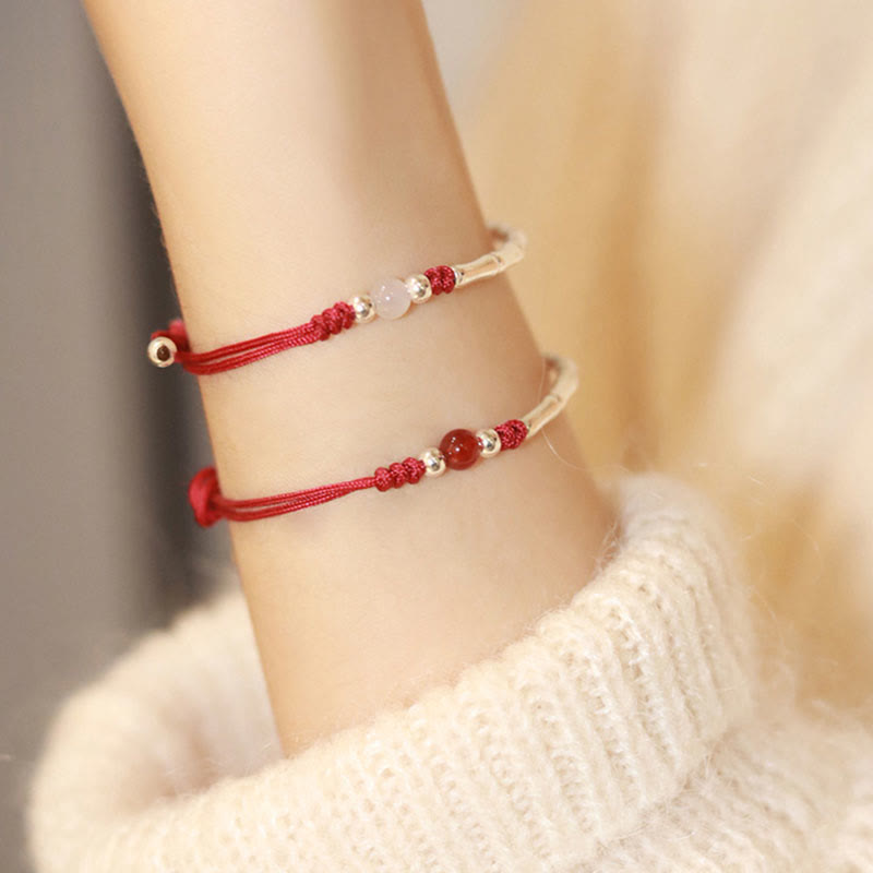 Pulsera trenzada de cuerda de protección de cuentas de ágata blanca de bambú de plata de ley 925 con Buddha Stones - image 1