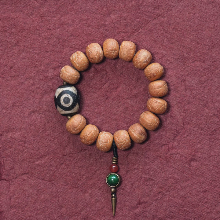 Pulsera Mala para muñeca con abalorio de paz, semilla de Bodhi del Tíbet, Dzi