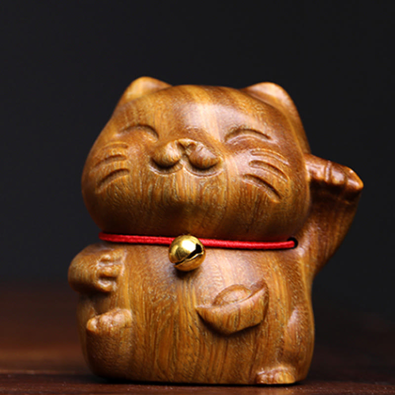 Buddha Stones Sándalo Verde Pequeño Mini Lindo Gato de la Suerte Decoraciones de Paz - image 4