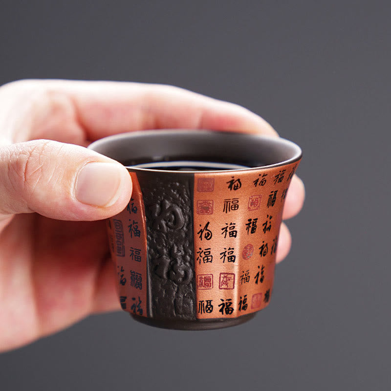 Taza de té de cerámica de arcilla púrpura con personaje Fu pequeño de Buddha Stones, taza de té de Kung Fu de 50ml