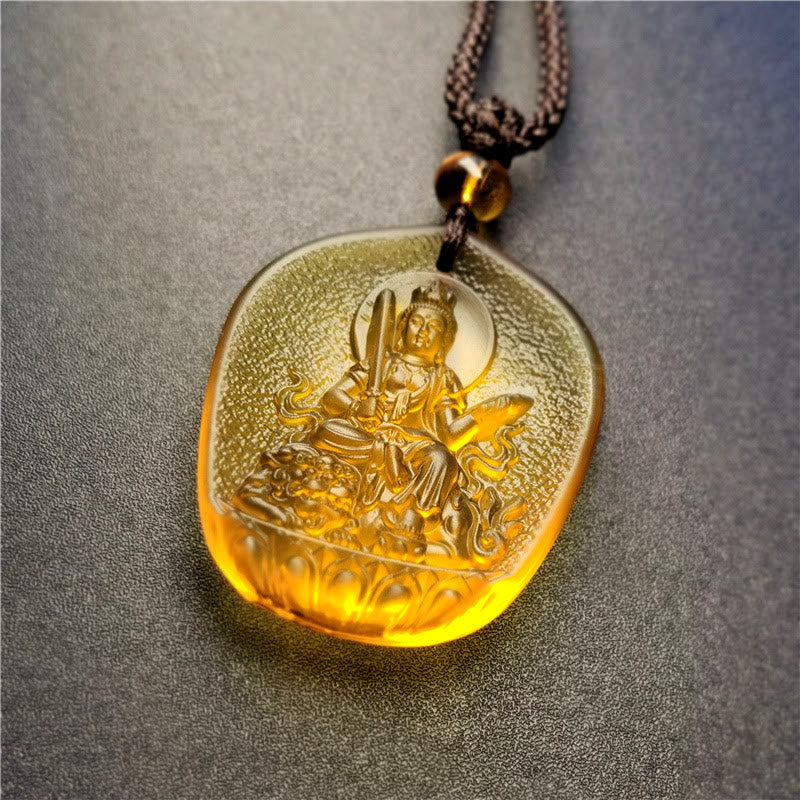 Buddha Stones Zodíaco Chino Buda Natal Bendición Liuli Cristal Compasión Collar Colgante - Bodhisattva Conejo-Manjushri - image 5