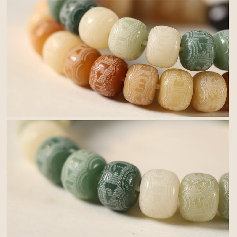 Pulsera de armonía grabada con Buddha Stones de Bodhi, brillo plateado, obsidiana, cabeza de gato, Om Mani Padme Hum - image 15