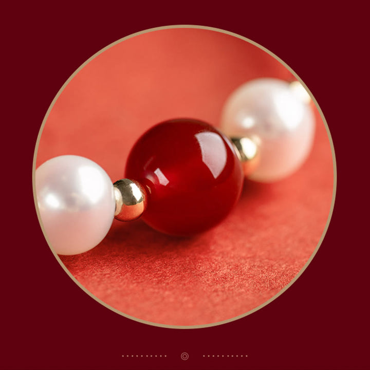 Pulsera trenzada de hilo rojo con perlas de ágata y personaje de buena fortuna, Plata de Ley 925 con Buddha Stones