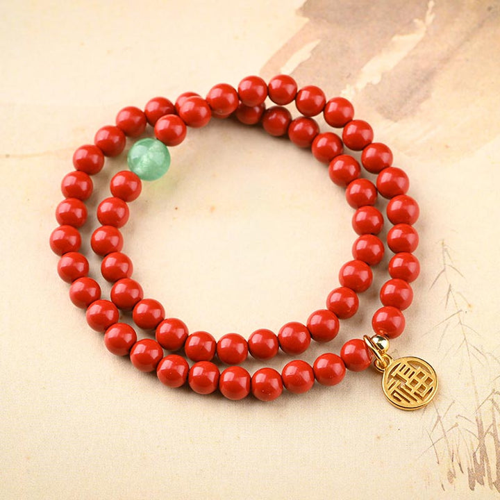 Collar de pulsera de la suerte de aventurina verde cinabrio tibetano con Buddha Stones