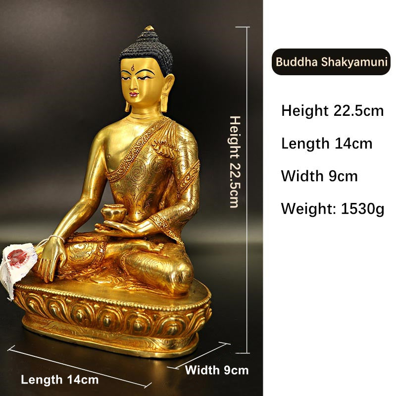 Buda Shakyamuni Medicina Buda Compasión Cobre Chapado En Oro Estatua Decoración