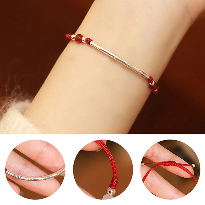 Pulsera trenzada de cuerda de protección de cuentas de ágata blanca de bambú de plata de ley 925 con Buddha Stones - image 7