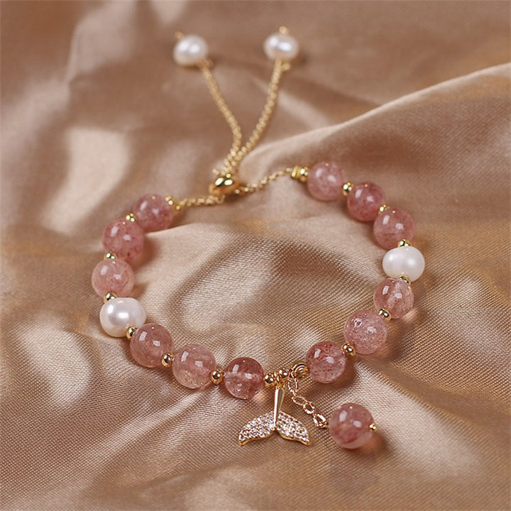 Pulsera curativa con dije de cola de pez de cuarzo rutilado de cuarzo fresa con Buddha Stones