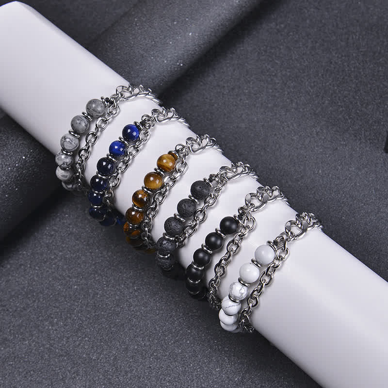 Pulsera resistente con Buddha Stones, ojo de tigre, jaspe Picasso, piedra esmerilada