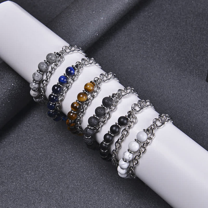 Pulsera resistente con Buddha Stones, ojo de tigre, jaspe Picasso, piedra esmerilada