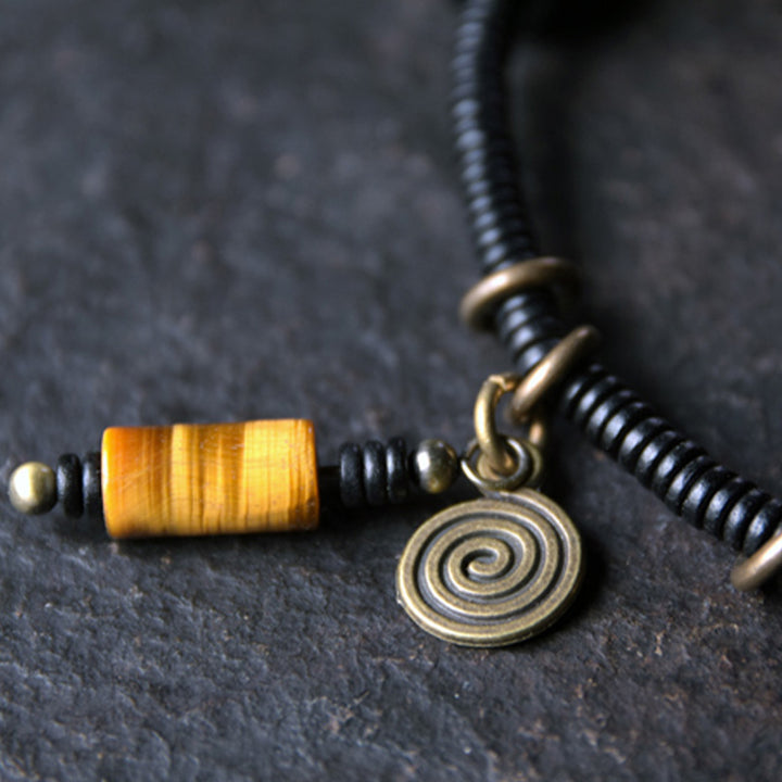 Buddha Stones madera de ébano cuentas Dzi cobre paz pareja pulsera collar colgante