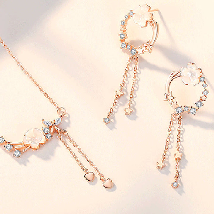 Juego de pendientes con colgante de collar de amor de mariposa y flor de plata de ley 925 con Buddha Stones