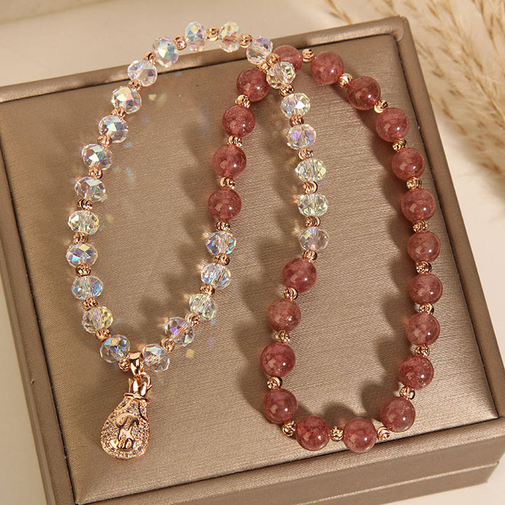 Pulsera positiva con dije para bolsa de dinero con cristal blanco de cuarzo fresa y Buddha Stones
