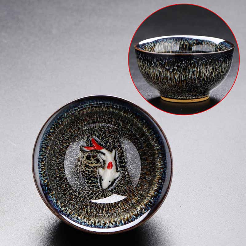 Buddha Stones pequeño horno de peces Koi cambio chino Jianzhan taza de té de cerámica Kung Fu taza de té 60ml
