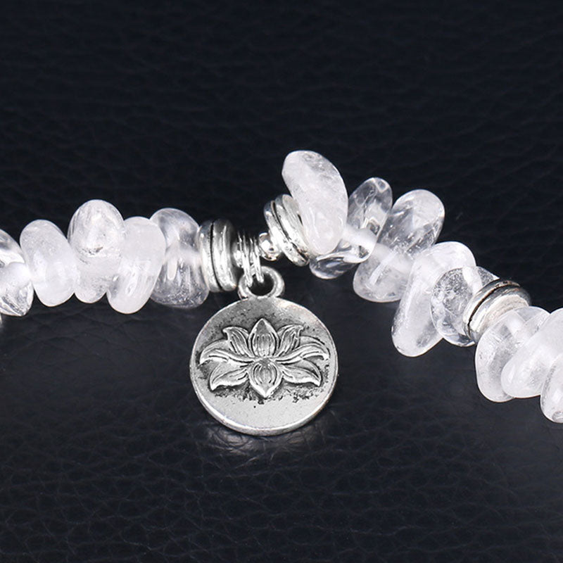 Pulsera curativa de loto de cristal blanco natural con Buddha Stones
