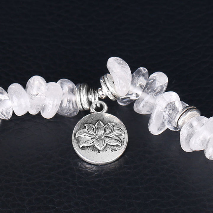 Pulsera curativa de loto de cristal blanco natural con Buddha Stones