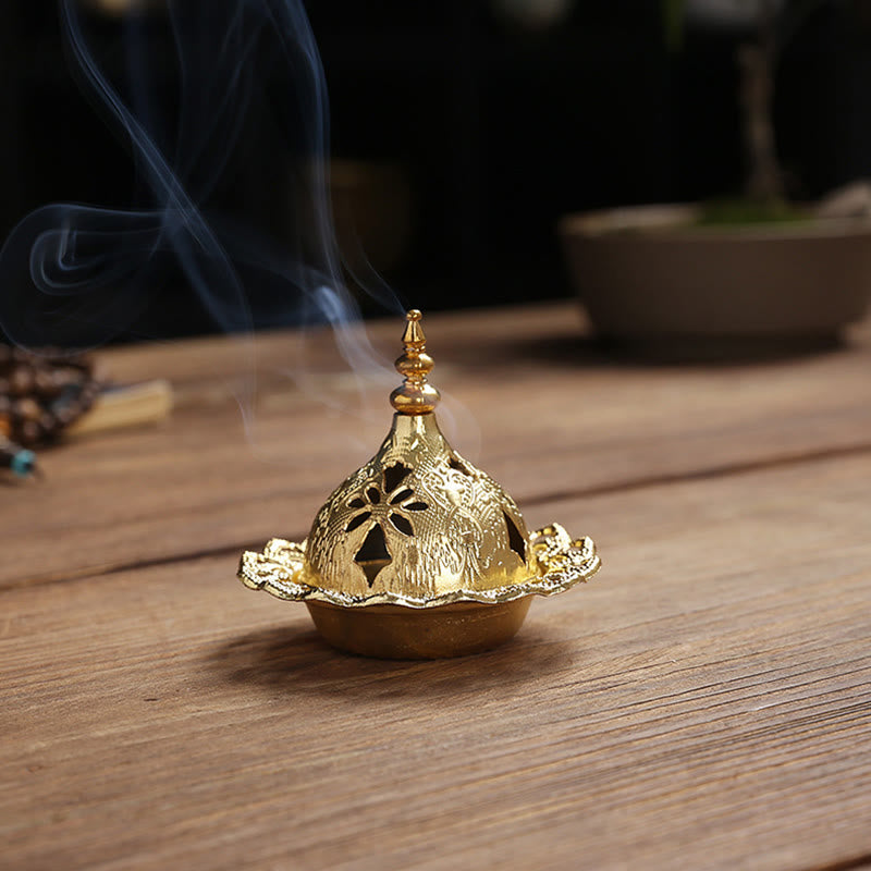 Quemador de incienso de Metal de aleación, Mini meditación espiritual, pluma de estrella de calabaza dorada