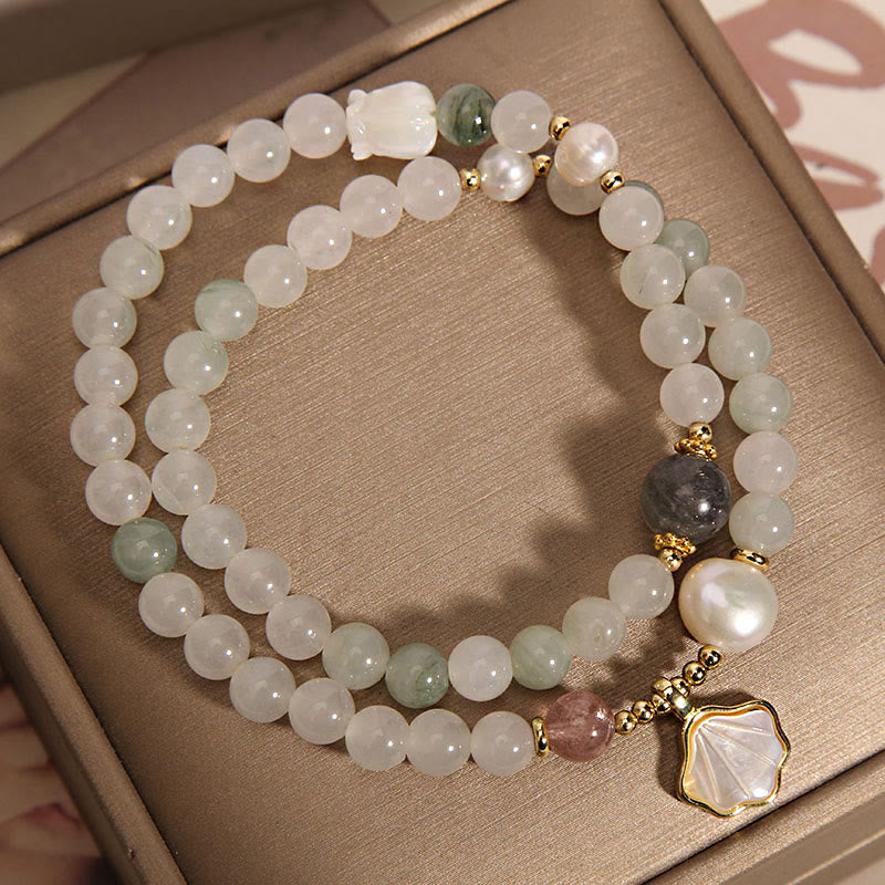 Pulsera de la suerte de concha de jade de doble capa con Buddha Stones