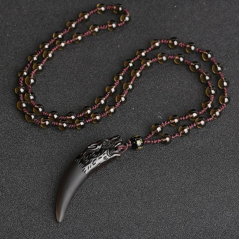 Colgante de collar con diseño de diente de lobo, obsidiana de hielo Natural, Buddha Stones - Cadena de cuentas de obsidiana de hielo y marrón de 63*14 mm - image 7