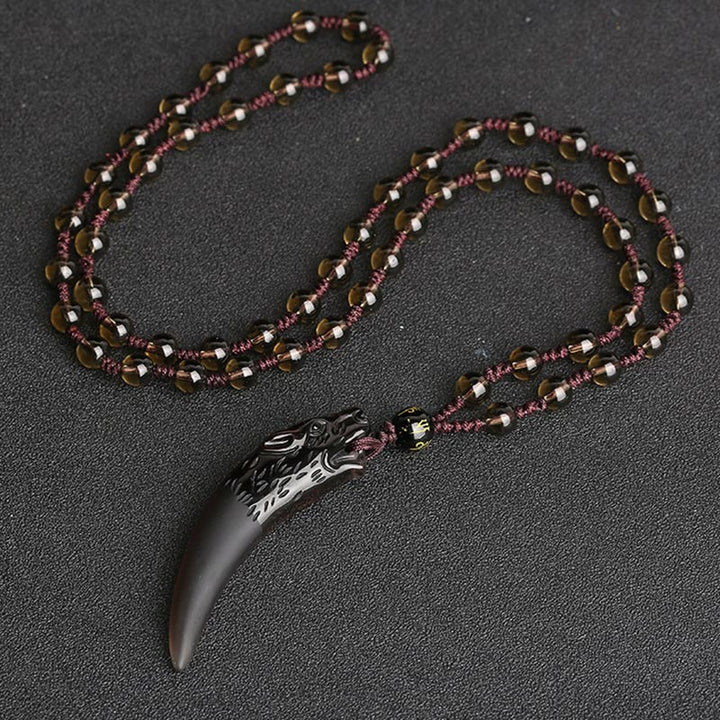 Colgante de collar con diseño de diente de lobo, obsidiana de hielo Natural, Buddha Stones - Cadena de cuentas de obsidiana de hielo y marrón de 63*14 mm - image 7