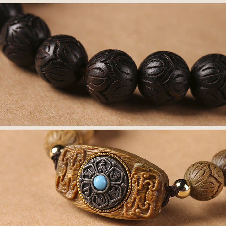 Buddha Stones Sándalo Verde Madera de Ébano Sándalo Om Mani Padme Hum Pulsera Calmante