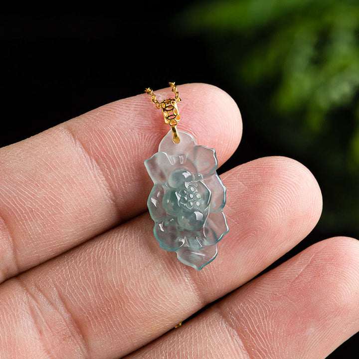 Colgante de collar de prosperidad con diseño de loto de jade natural de oro de 18 quilates con Buddha Stones - image 3