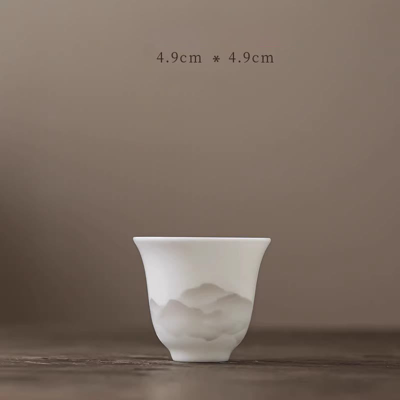 Buddha Stones Pintura De Tinta Vintage Montaña Porcelana Blanca Cerámica Gaiwan Sancai Taza De Té Kung Fu Taza De Té Y Platillo Con Tapa Utensilio De Té Tetera