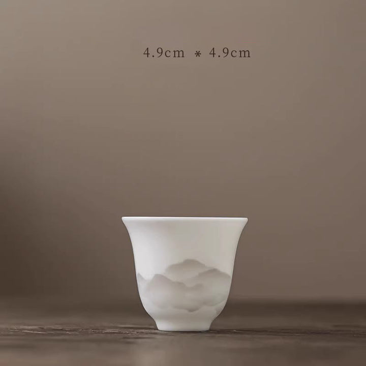 Buddha Stones Pintura De Tinta Vintage Montaña Porcelana Blanca Cerámica Gaiwan Sancai Taza De Té Kung Fu Taza De Té Y Platillo Con Tapa Utensilio De Té Tetera