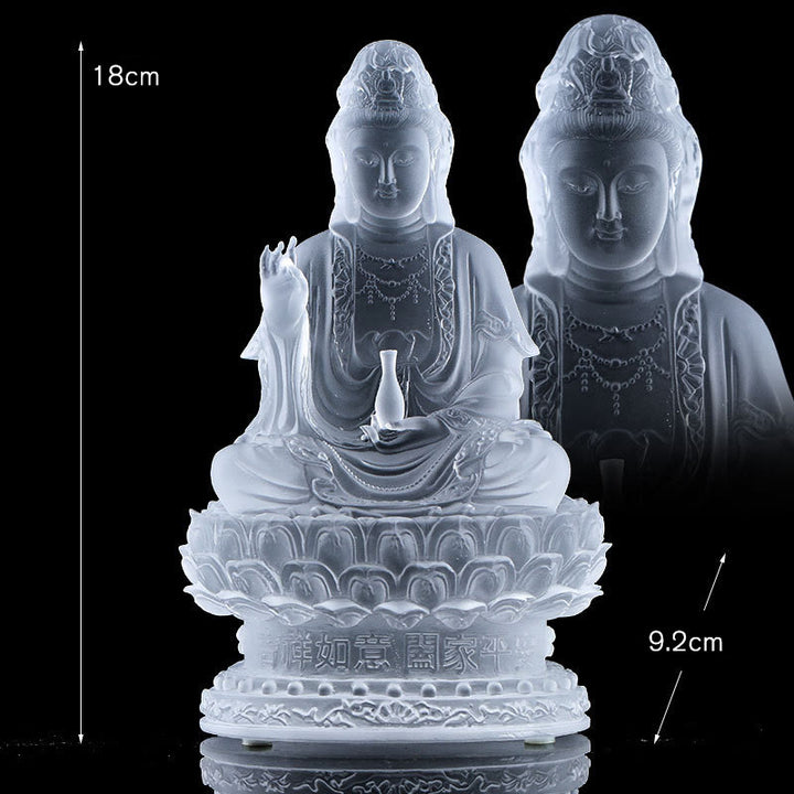 Buddha Stones Kwan Yin Avalokitesvara, estatuilla hecha a mano, pieza de arte de cristal Liuli, estatua de riqueza, decoración para el hogar - Blanco de 18 cm - image 11
