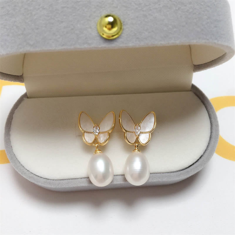Pendientes de plata de ley 925 con Buddha Stones , chapados en oro de 18 quilates, perlas de cobre, mariposa, optimismo