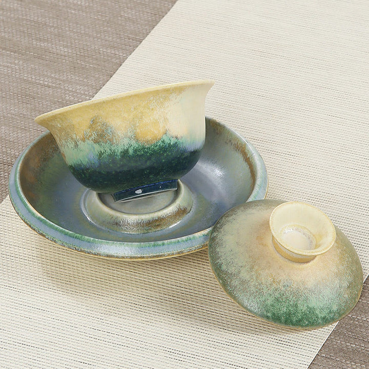 Taza de té y platillo de cerámica de porcelana con diseño de olas del océano, Buddha Stones , Gaiwan Sancai, Kung Fu, con tapa