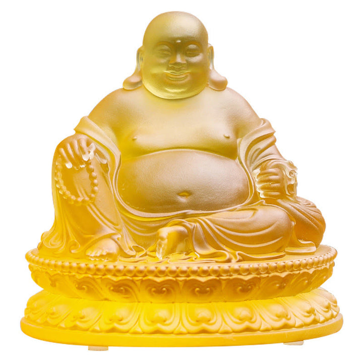 Buddha Stones hechas a mano, estatuilla de Buda sonriente, pieza de arte de cristal Liuli, estatua de riqueza, decoración del hogar