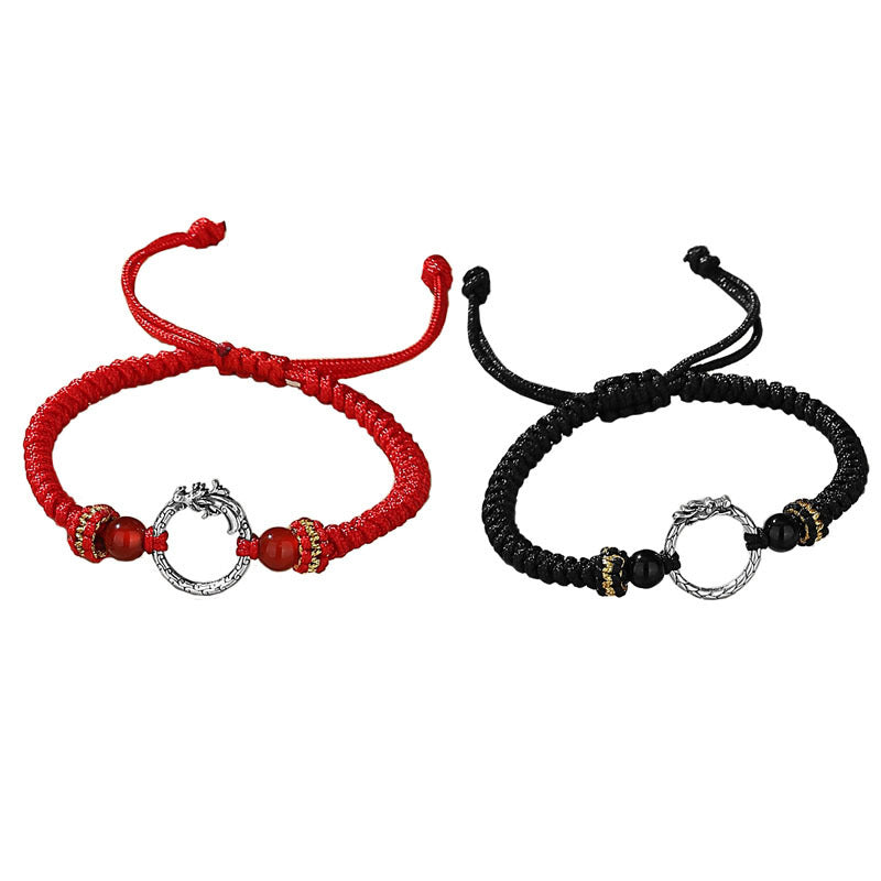 Pulsera de plata de ley 925 hecha a mano con Buddha Stones , año del dragón, Fénix, hebilla de la paz, pulsera para pareja de la suerte