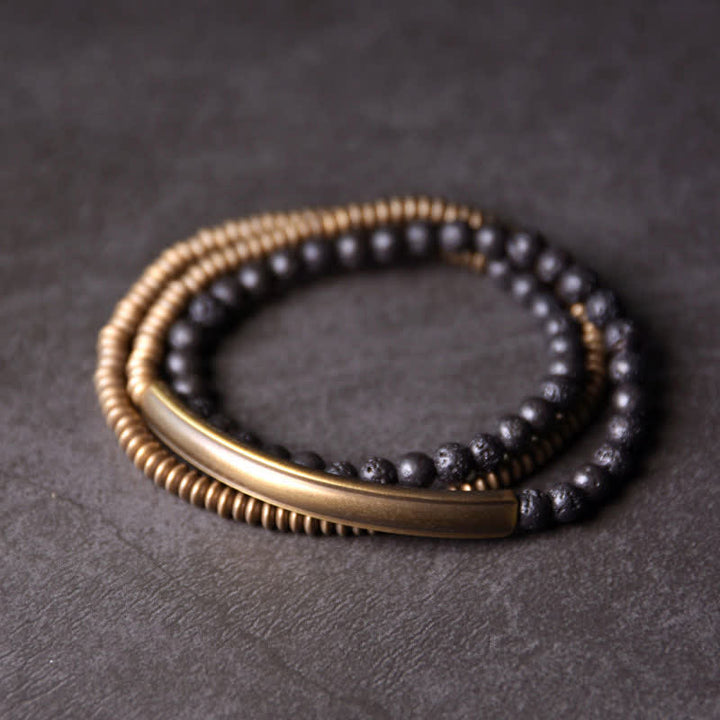 Pulsera de soporte de cobre de roca de lava vintage de Buddha Stones