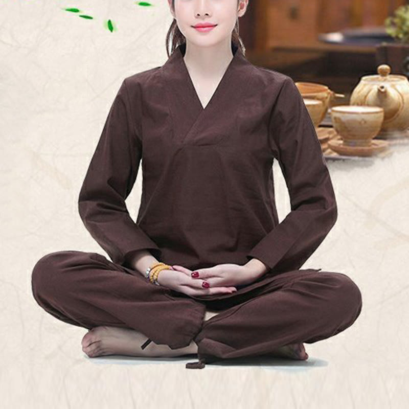 Conjunto de ropa de lino y algodón para mujer, uniforme con diseño de Buddha Stones, práctica Zen, Yoga, meditación, oración, cuello en V - image 14