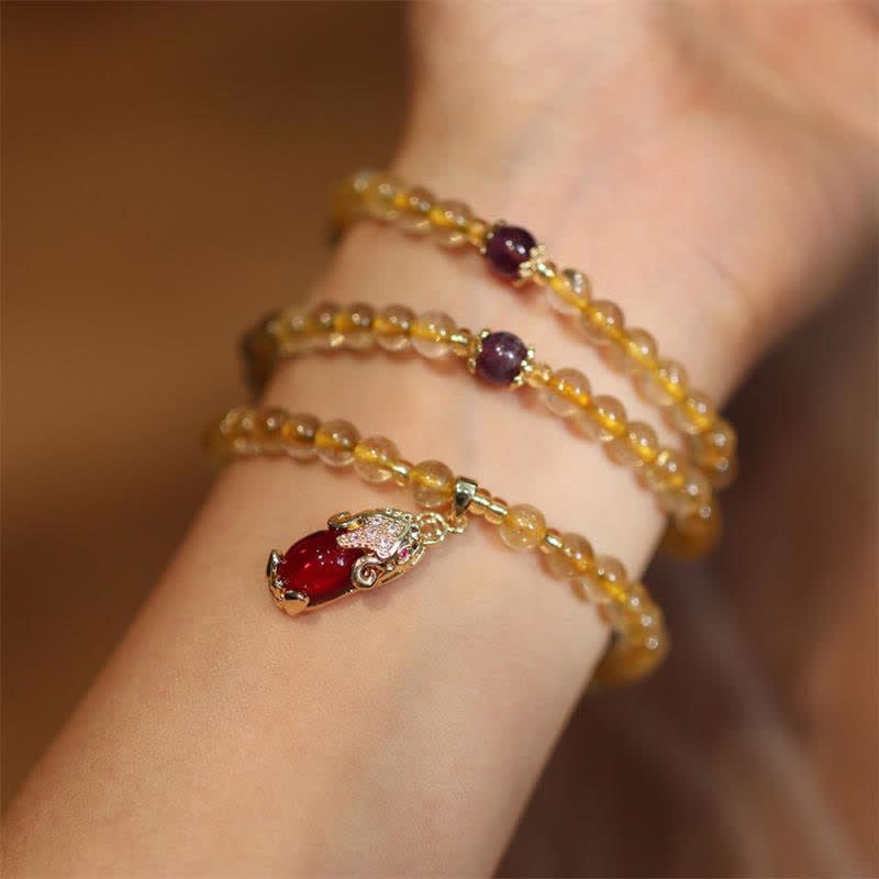 Pulsera de protección de la felicidad de la prosperidad de PiXiu con Buddha Stones , citrino, amatista
