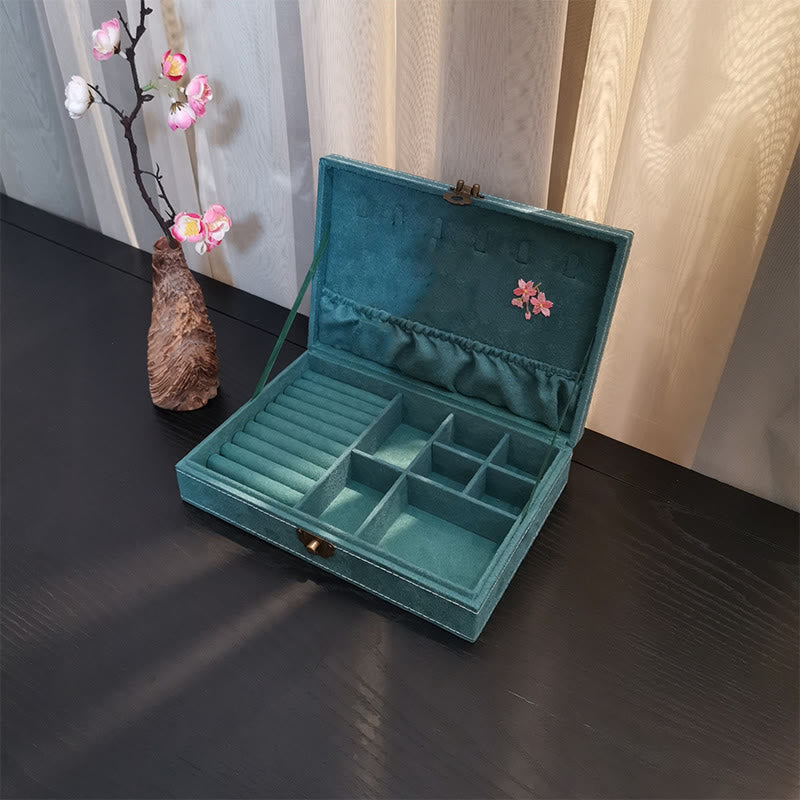 Caja organizadora de joyería con Buddha Stones , flores y libélula, caja de almacenamiento de joyería de una sola capa, caja de franela