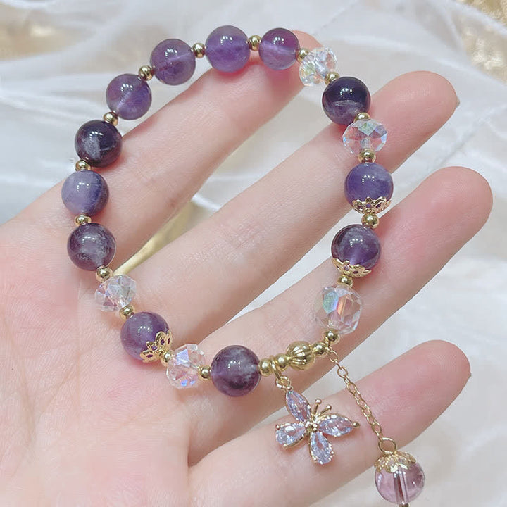 Pulsera con dije de mariposa espiritual de cristal de amatista natural con Buddha Stones